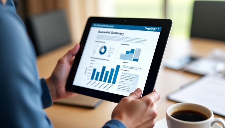 Business professional analyzing clean automated insights on a tablet