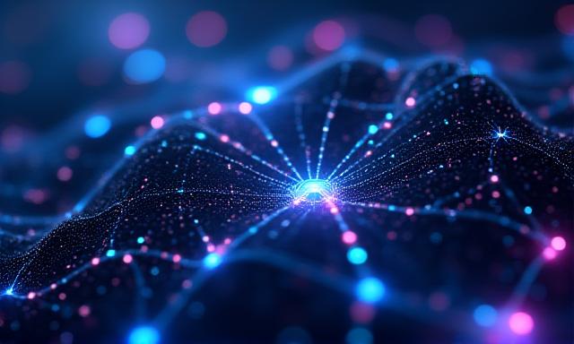 Abstract visualization of interconnected data nodes