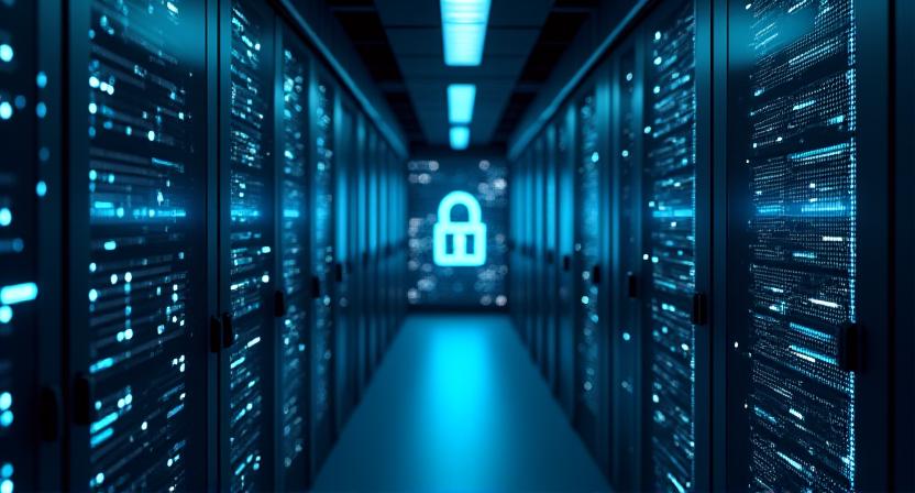 Conceptual visualization of secure data processing and cloud encryption